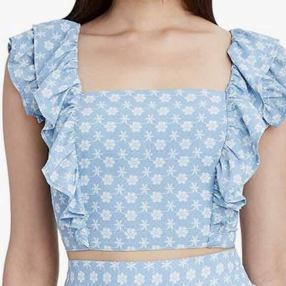 BCBGeneration TOP Large or XL Flutter Strap Bow Tie Crop Color Eyelet Party New - Picture 3 of 15